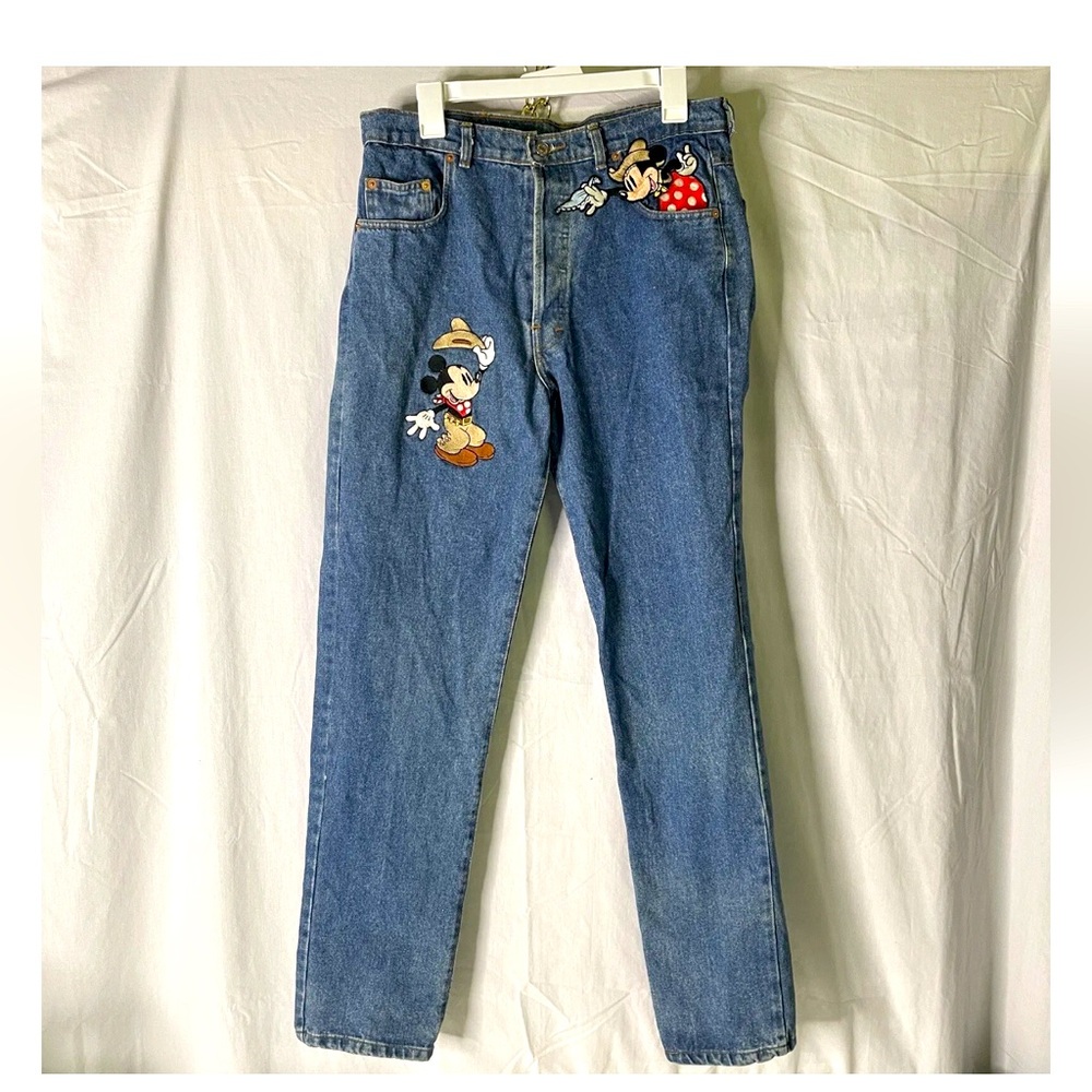 VTG 1992 Too Cute 5 Button Close Denim Jeans L 32X32 Blue Mickey Minnie Mouse